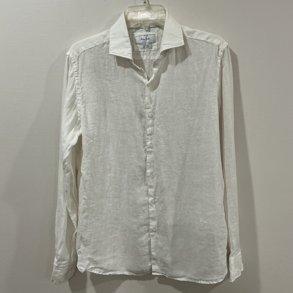 Porter & Ash Mens White 100% Linen Button Down Shirt Sz M Beach Resort Vacation